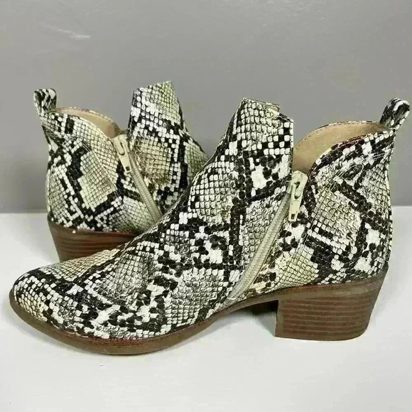 MIA Side Zip Snake Print Chunky Heel Ankle Boots Booties White Black Women 6.5 - Picture 5 of 13